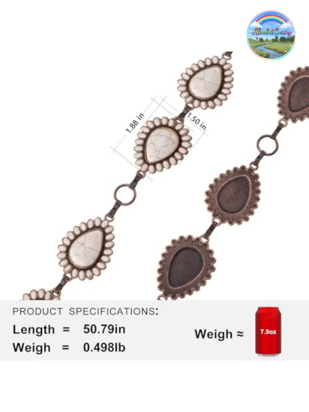 Adjustable Turquoise Western Concho Chain Belt Women Boho Metal Waist Chain